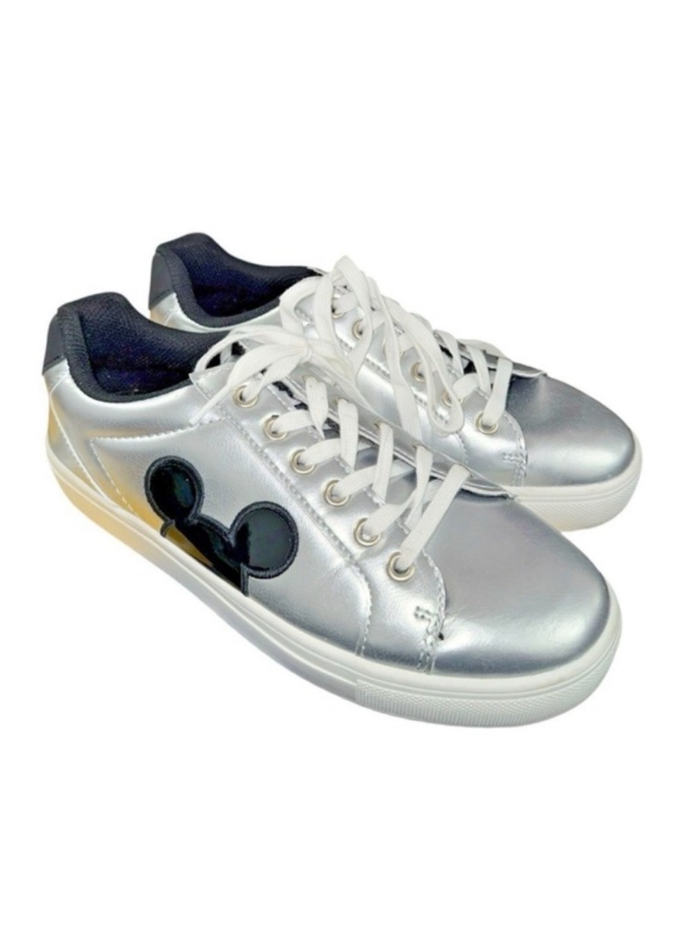 Disney Mickey Metallic Silver Lace-Up Sneakers
